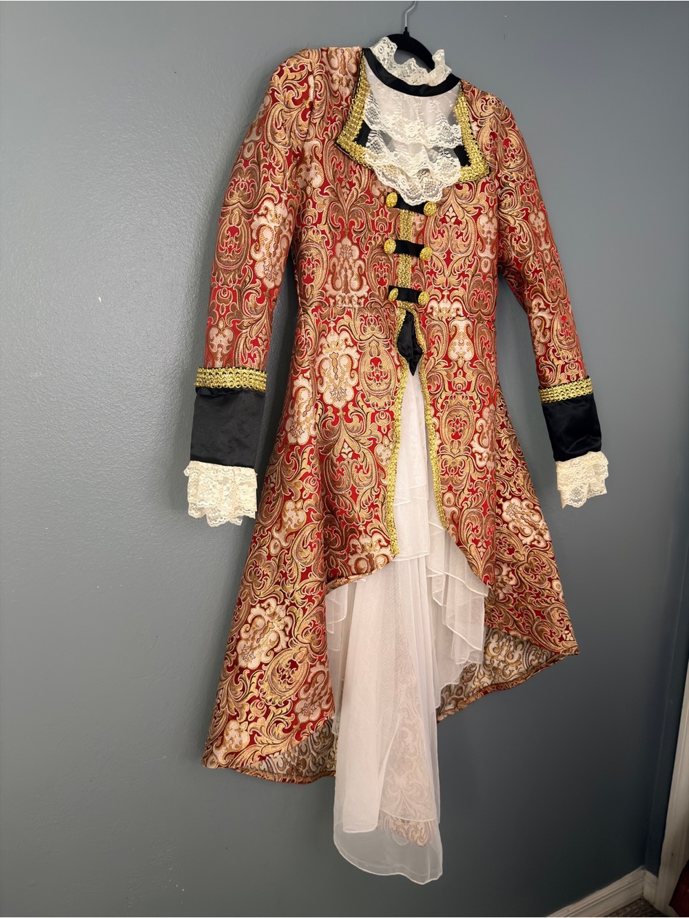 Chasing Fireflies Red & Gold Brocade Victorian Tail Coat Costume Jacket Boys 16